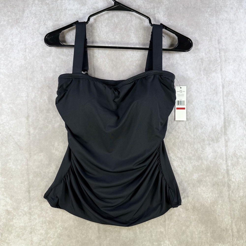 Carmen Marc Valvo Swimtop Women XS Black Ruched Tankini Padded Adjustable Straps